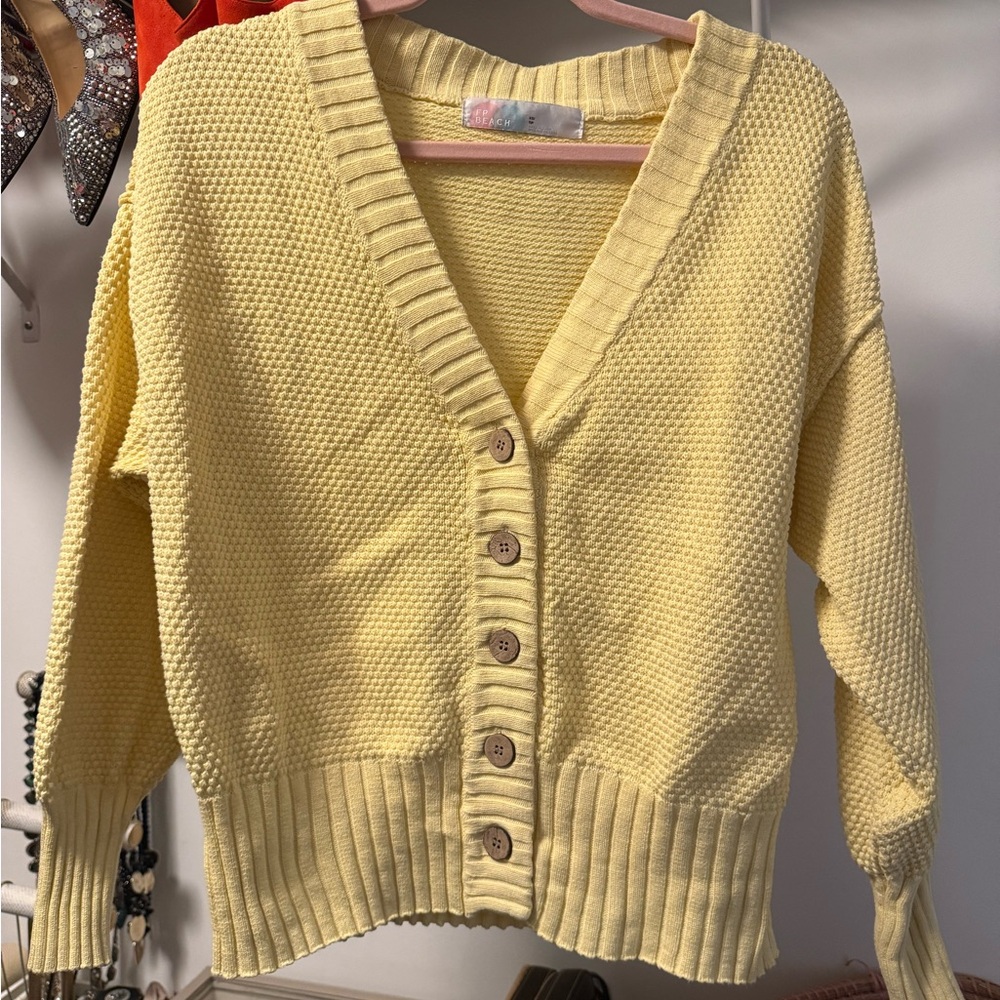 Free People Yellow Button-Up Cardigan